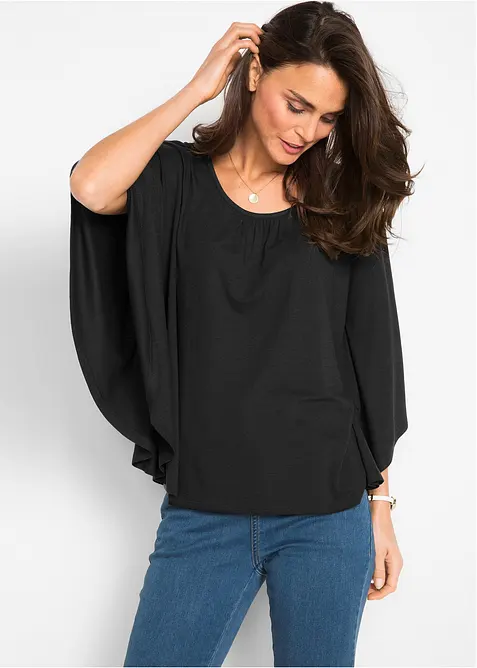 Viskose- Fledermausshirt in schwarz von vorne (im Anschnitt) - bonprix