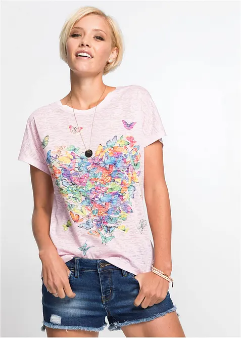 Shirt mit Schmetterlingsdruck in rosa von vorne (im Anschnitt) - bonprix