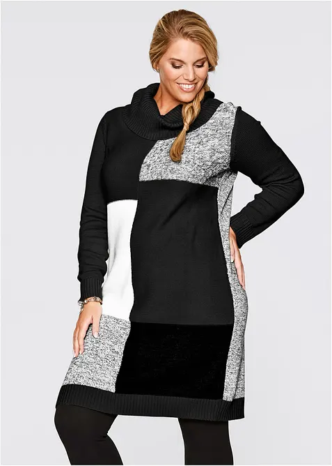 Strickkleid aus Baumwoll-Mix in grau von vorne (Totalaufnahme) - bonprix