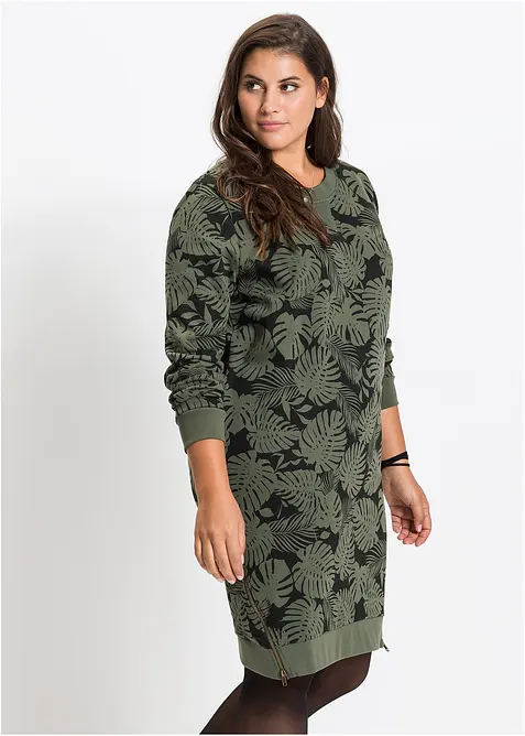 Sweatkleid, bedruckt in grün von vorne (Totalaufnahme) - bonprix