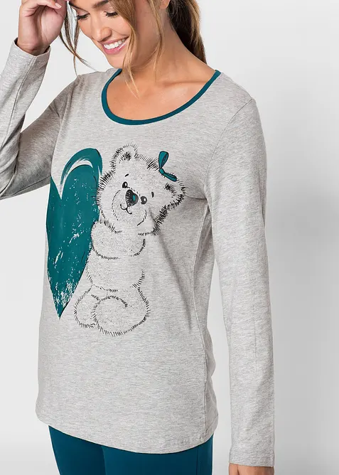Pyjama mit Bio-Baumwolle in petrol (Detailaufnahme) - bonprix