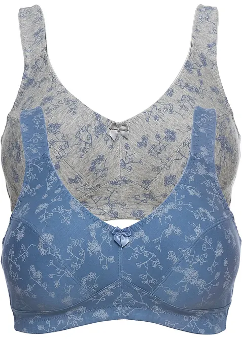 BH ohne Bügel mit weicher Bio-Baumwolle (2er Pack) in blau von vorne - bonprix