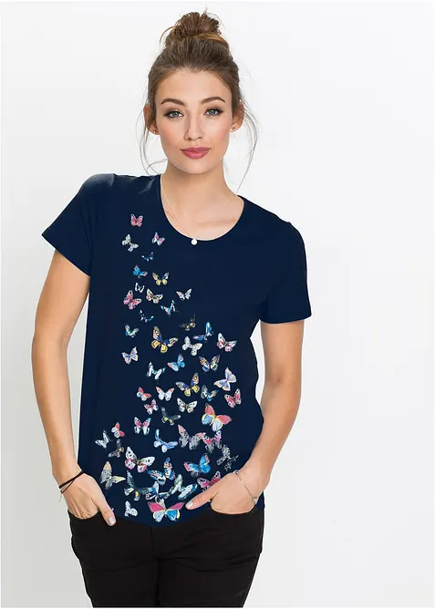 T-Shirt in blau von vorne (im Anschnitt) - bonprix