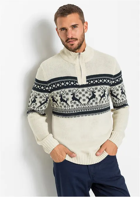 Norweger-Pullover in Regular Fit in beige von vorne (im Anschnitt) - bonprix