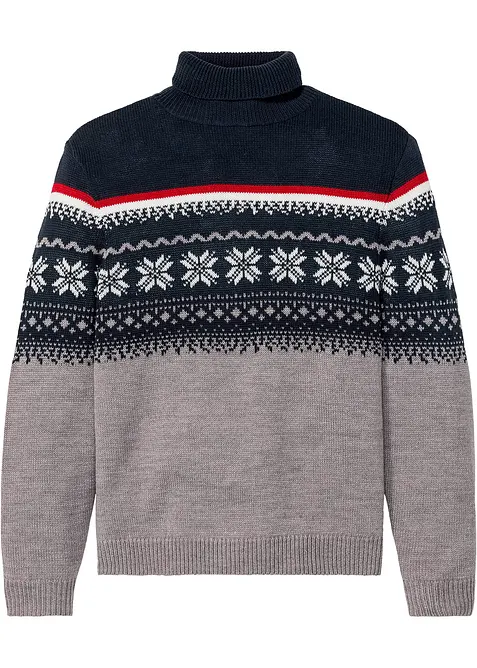 Norweger-Pullover in Regular Fit in grau von vorne - bonprix