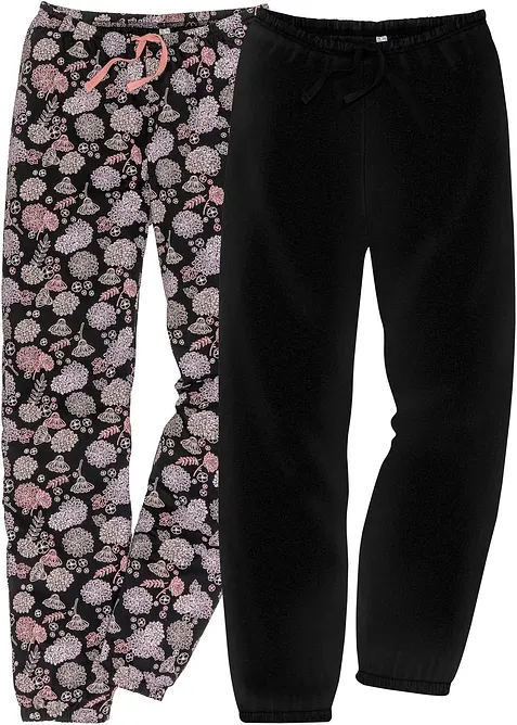 Lange Pyjamahose aus reiner Bio-Baumwolle(2er Pack) in schwarz von vorne - bonprix