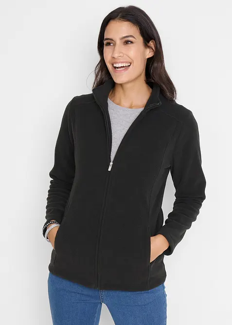 Fleecejacke mit Stehkragen in schwarz von vorne (im Anschnitt) - bonprix