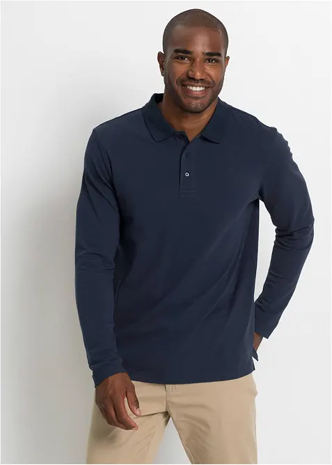 Poloshirt aus robustem Piqué in blau von vorne (im Anschnitt) - bonprix