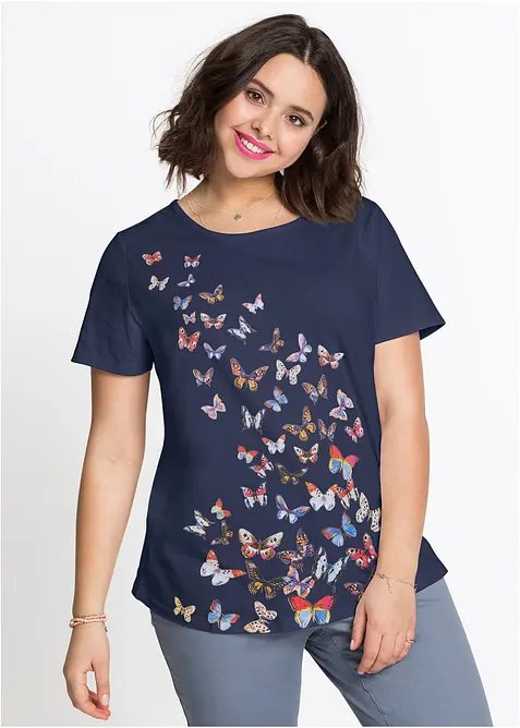 T-Shirt in blau von vorne (im Anschnitt) - bonprix
