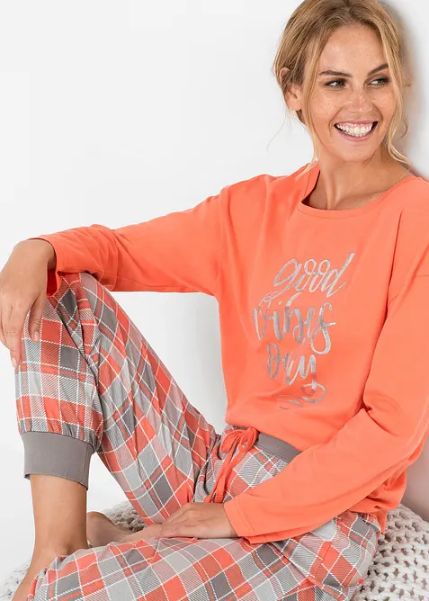 Pyjama aus reiner Bio-Baumwolle in orange (Detailaufnahme) - bonprix