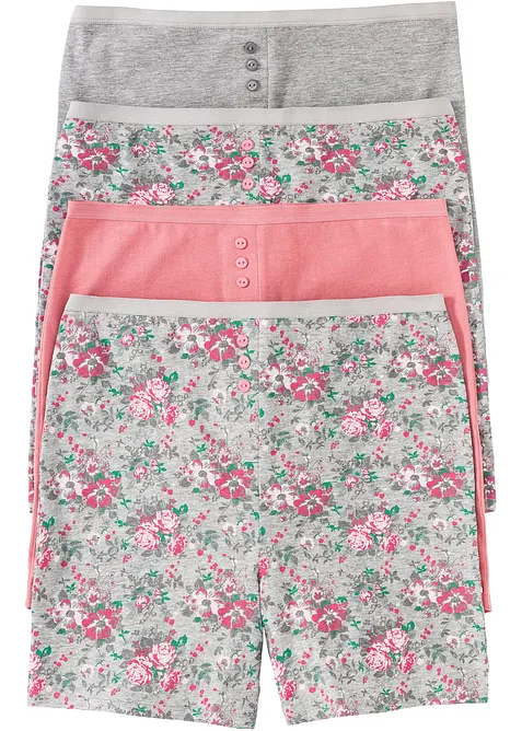 Lange Damen-Boxer mit weicher Baumwolle (4er Pack) in grau von vorne - bonprix