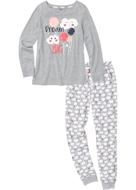 Pyjama mit Bio-Baumwolle in grau von vorne - bonprix