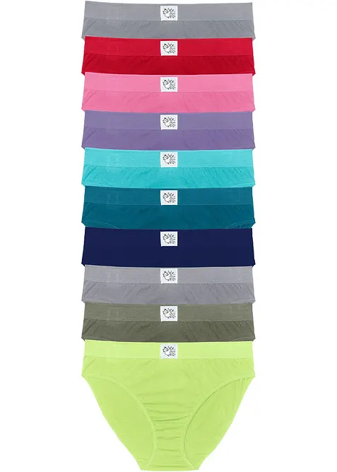 Slip mit weicher Baumwolle (10er Pack) in grün von vorne - bonprix