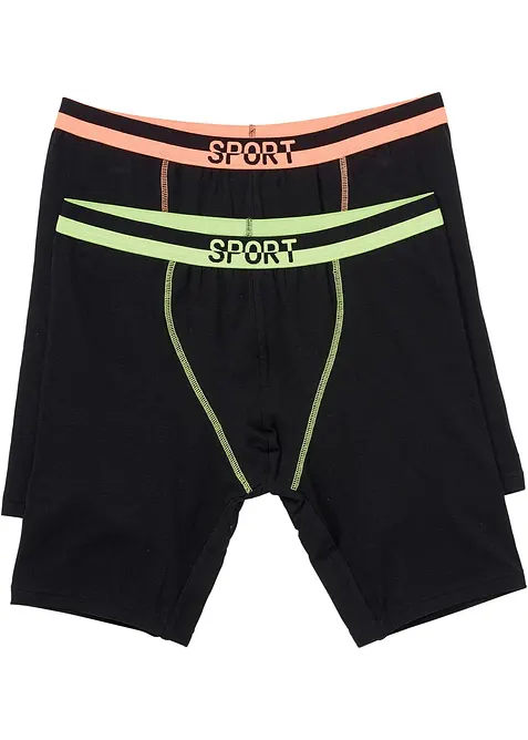 Lange Boxershorts eng mit Baumwolle (2er Pack) in schwarz von vorne - bonprix