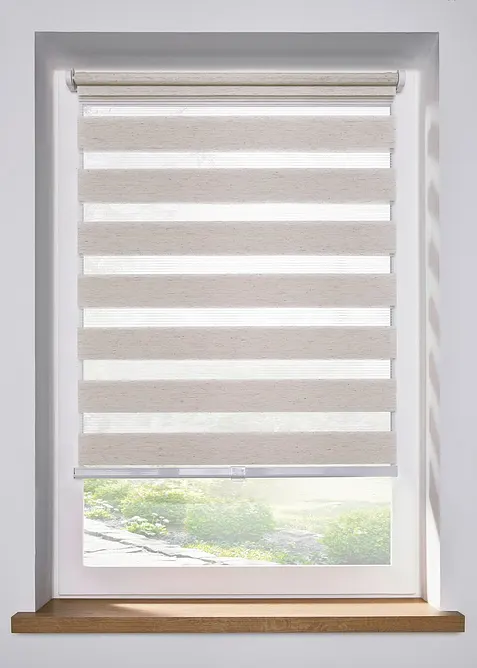 Schnurloses Doppelrollo in Leinen-Optik in beige - bonprix