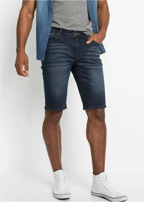 Stretch-Jeans-Bermuda, Slim Fit in blau von vorne - bonprix