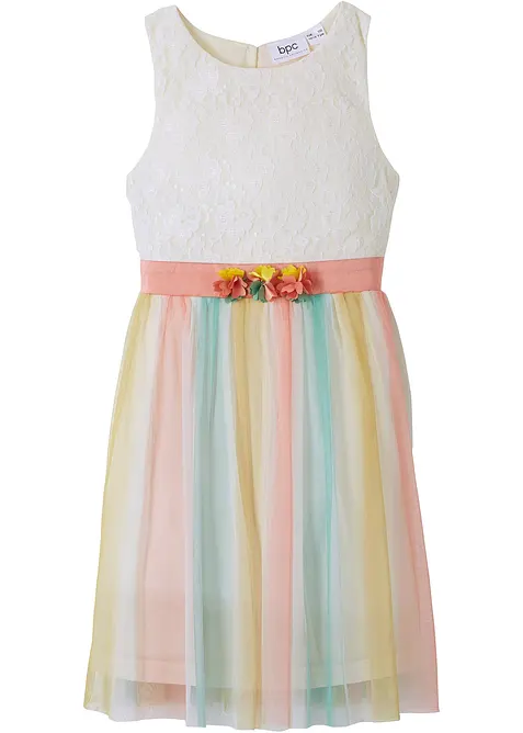 Midikleid aus zarter Spitze und Tüll in weiß von vorne - bonprix