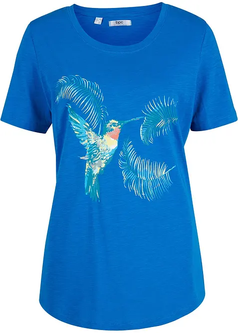 T-Shirt aus reiner Bio-Baumwolle in blau von vorne - bonprix
