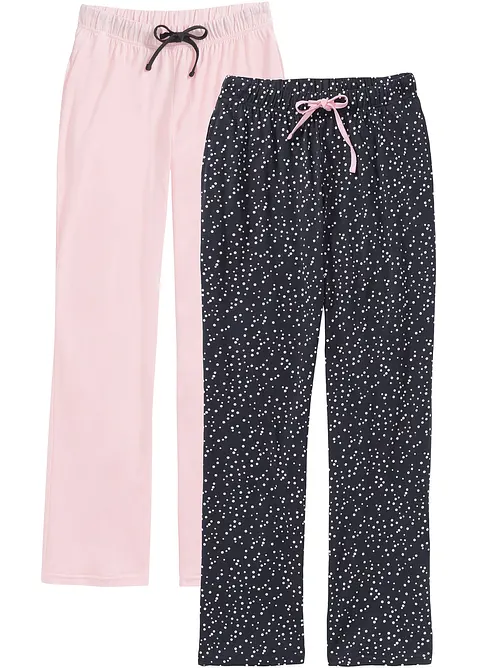 Lange Pyjamahose aus reiner Bio-Baumwolle (2er Pack) in blau von vorne - bonprix