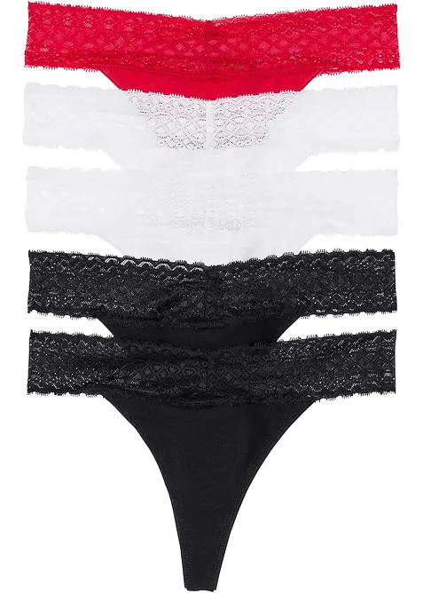 String mit Spitze (5er Pack) in schwarz von vorne - bonprix