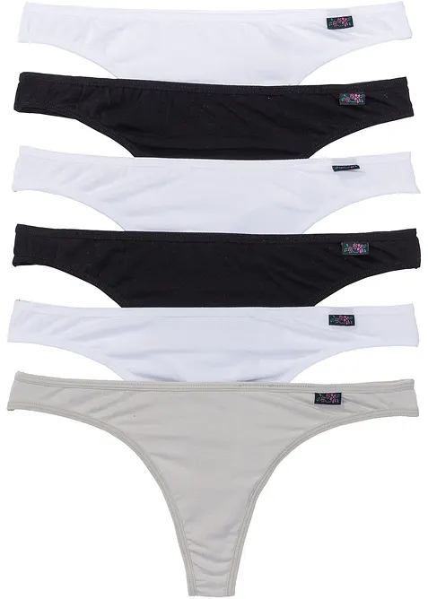 String mit Bio-Baumwolle (6er Pack) in schwarz von vorne - bonprix