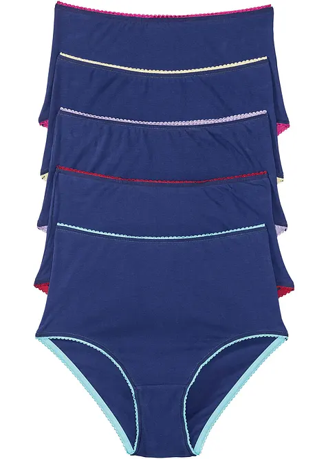 Highwaist Slip mit weicher Baumwolle (5er Pack) in blau von vorne - bonprix