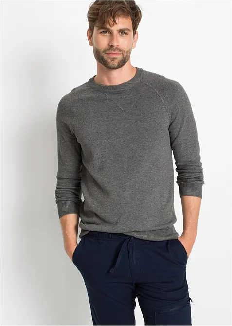 Feinstrickpullover aus reiner Baumwolle (2er Pack) in grau von vorne (im Anschnitt) - bonprix