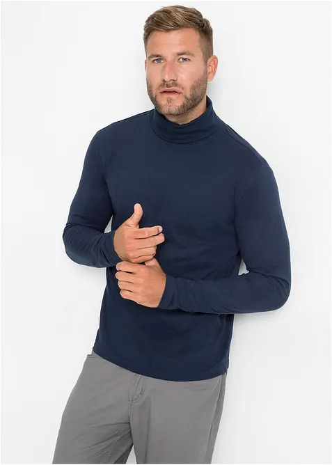 Rollkragenshirt aus reiner Bio-Baumwolle in blau von vorne (im Anschnitt) - bonprix
