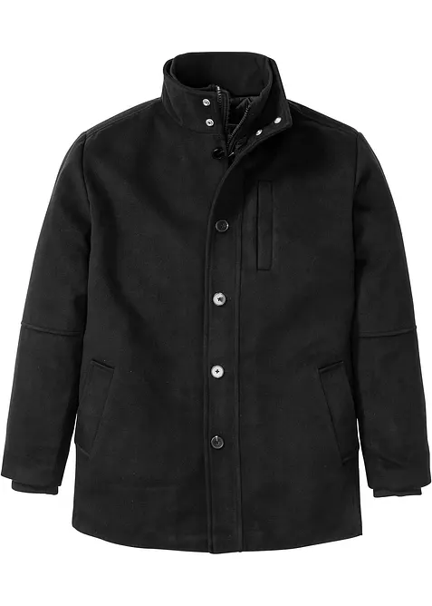 Winterjacke mit Windfang in Wolloptik in schwarz von vorne - bonprix