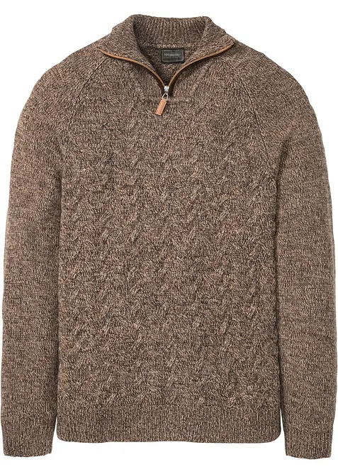 Troyer-Pullover mit Wollanteil in braun von vorne - bonprix