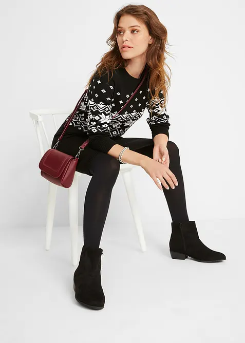 Feinstrickkleid aus Baumwoll-Mix in schwarz im Look von vorne (Totalaufnahme) - bonprix