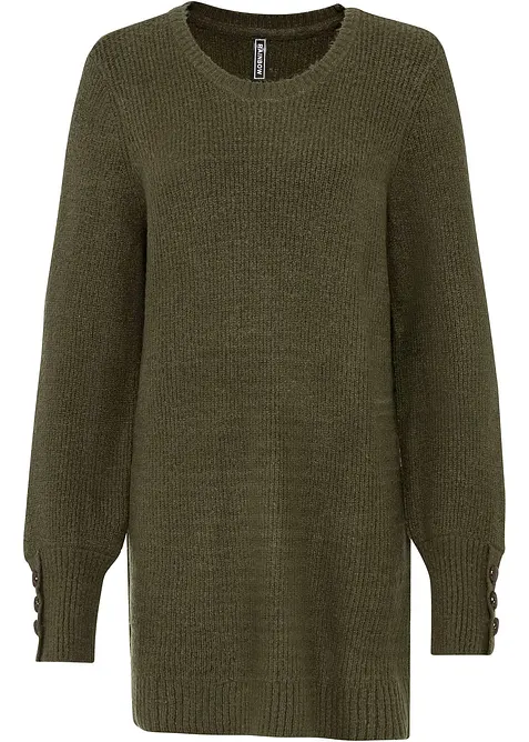 Longpullover mit Knöpfen in grün von vorne - bonprix