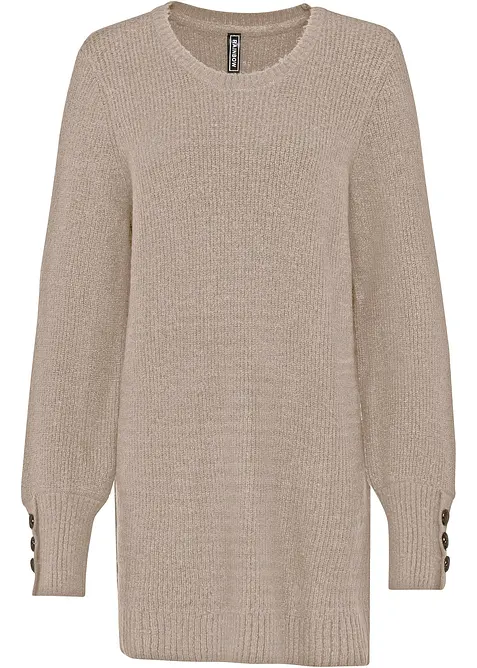 Longpullover mit Knöpfen in beige von vorne - bonprix