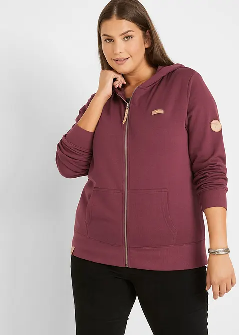 Kapuzen-Sweatjacke aus reiner Baumwolle in rot von vorne (im Anschnitt) - bonprix