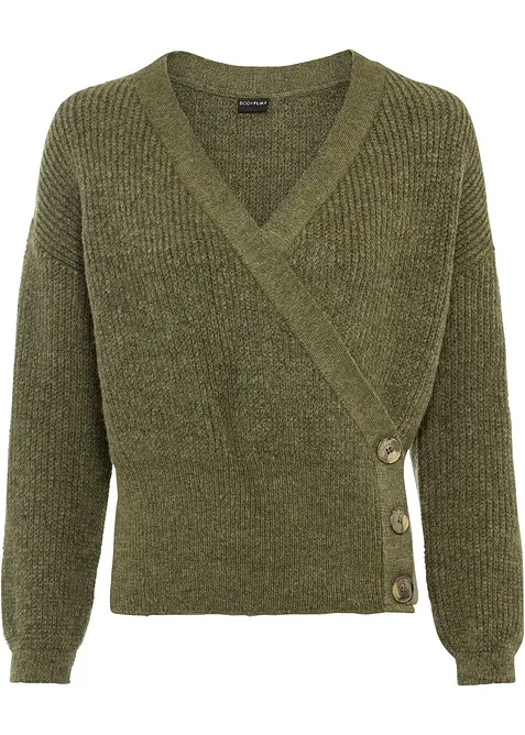 Oversize-Pullover in Wickeloptik in grün von vorne - bonprix