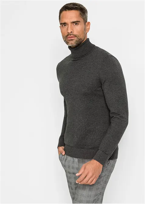 Rollkragenpullover aus weichem Kaschmir-Mix in grau von vorne (im Anschnitt) - bonprix