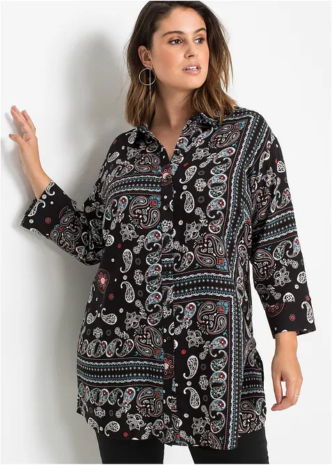 Longbluse aus reiner Viskose in schwarz von vorne (im Anschnitt) - bonprix