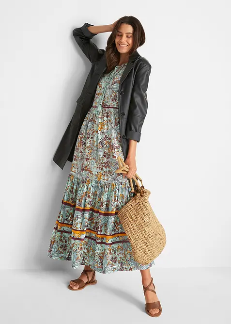 Maxikleid aus fließender Viskose in grün im Look von vorne (Totalaufnahme) - bonprix