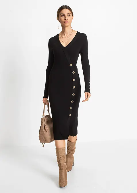 Strickkleid aus Viskose-Mix in schwarz im Look von vorne (Totalaufnahme) - bonprix