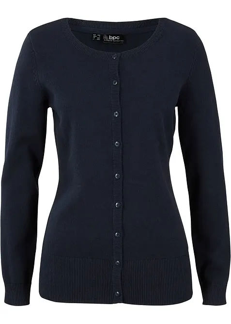 Feinstrickjacke mit recycelter Baumwolle in blau von vorne - bonprix
