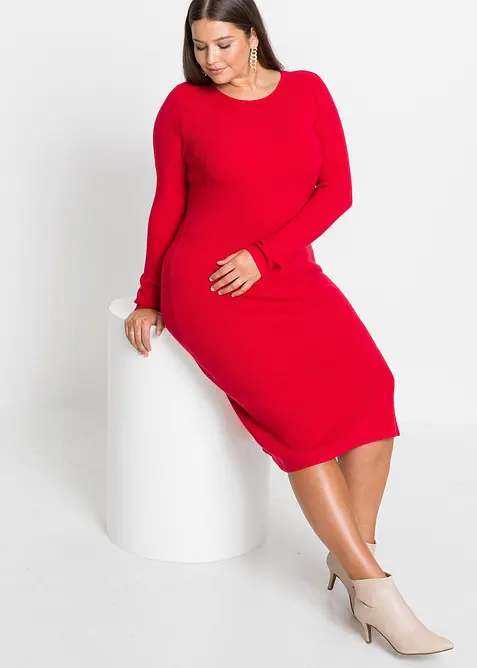 Strickkleid aus Viskose-Mix in rot von vorne (Totalaufnahme) - bonprix
