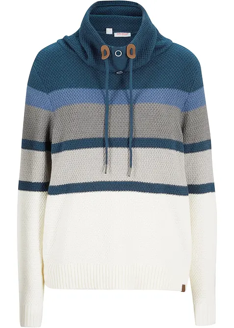 Pullover mit Schlauchkragen aus reiner Baumwolle in blau von vorne - bonprix