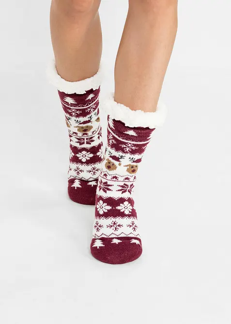 Kuschelsocken mit Teddyfutter mit recyceltem Polyester in rot von vorne - bonprix