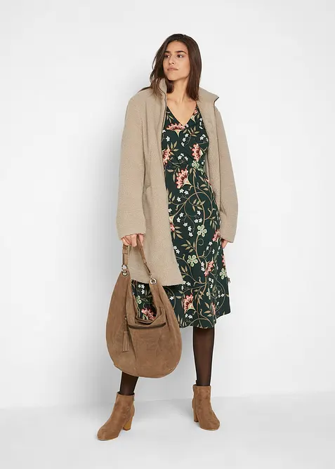 Baumwoll-Jerseykleid in Wickeloptik in grün im Look von vorne (Totalaufnahme) - bonprix