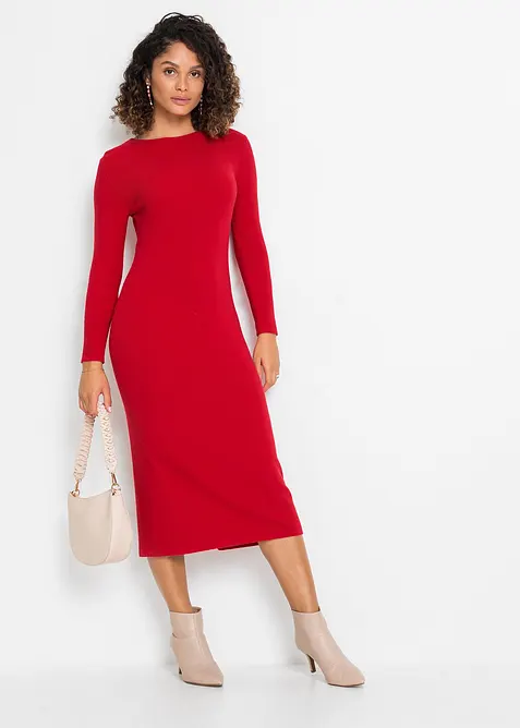 Strickkleid aus Viskose-Mix in rot im Look von vorne (Totalaufnahme) - bonprix