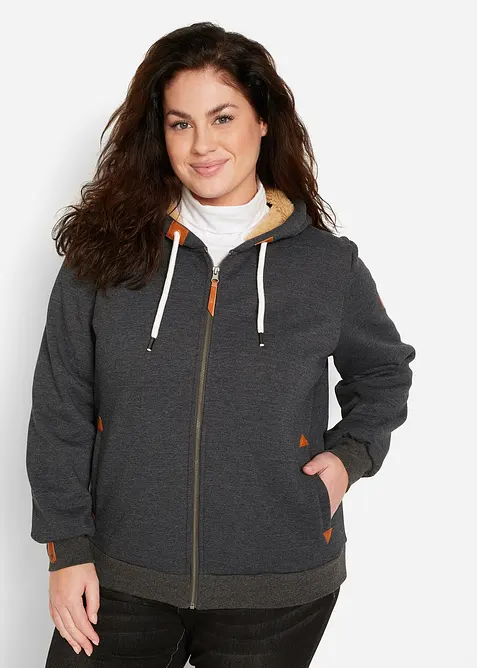 Kapuzen-Sweatjacke mit Teddyfutter in grau von vorne (im Anschnitt) - bonprix