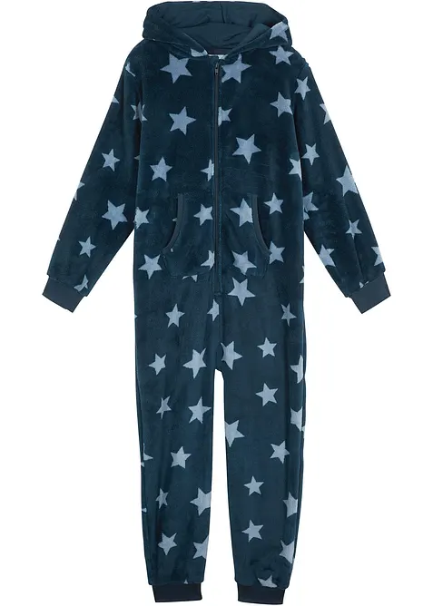 Kinder Fleece-Overrall in blau von vorne - bonprix