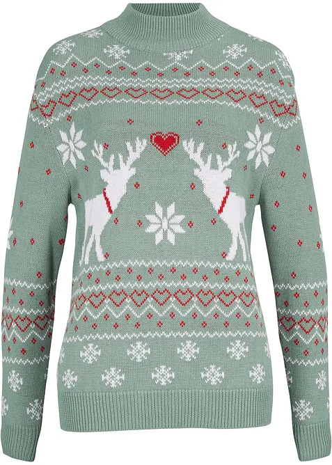 Norweger-Pullover mit Turtleneck in grün von vorne - bonprix