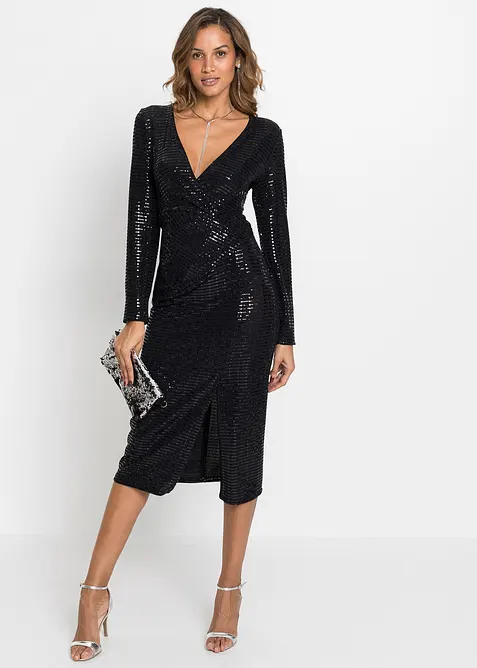 Kleid mit Pailletten in schwarz im Look von vorne (Totalaufnahme) - bonprix