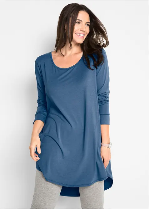 Viskose Longshirt, Langarm in blau von vorne (im Anschnitt) - bonprix